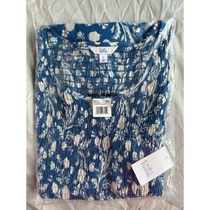 Croft & Barrow Smocked Midi Dress Women Large Blue Floral NWT WC34Y022RP